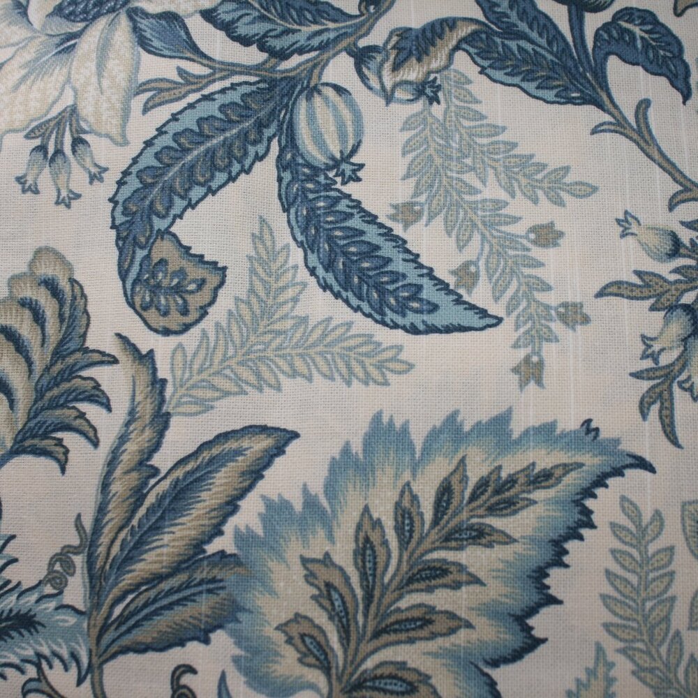 FABRIC #1349 - Home Decor - Blue Cream Abstract Floral Rermnants - 5 pieces